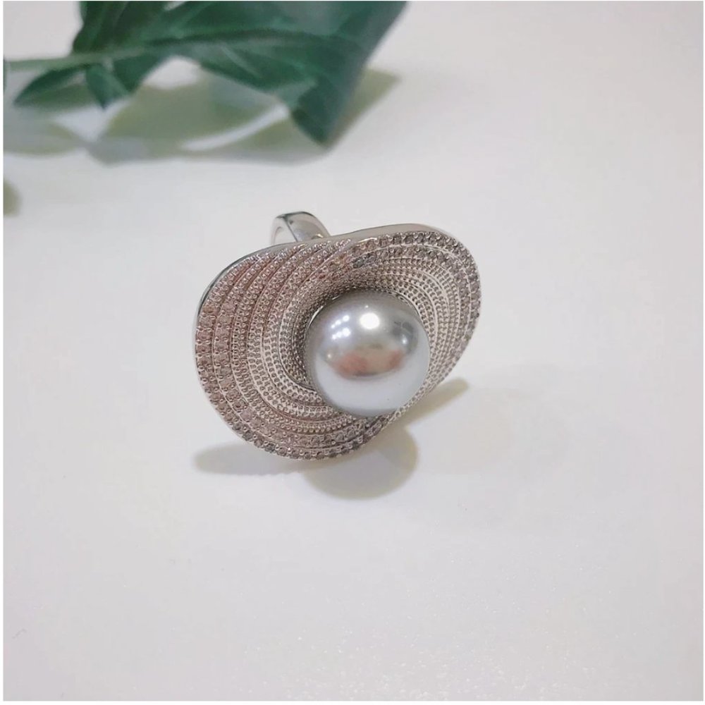 Gorgeous Simulated Grey Pearl Ring - Picture 6 of 15